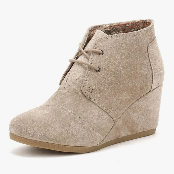 TOMS Taupe Desert Suede Wedge Ankle Boot - Picture 1 of 10